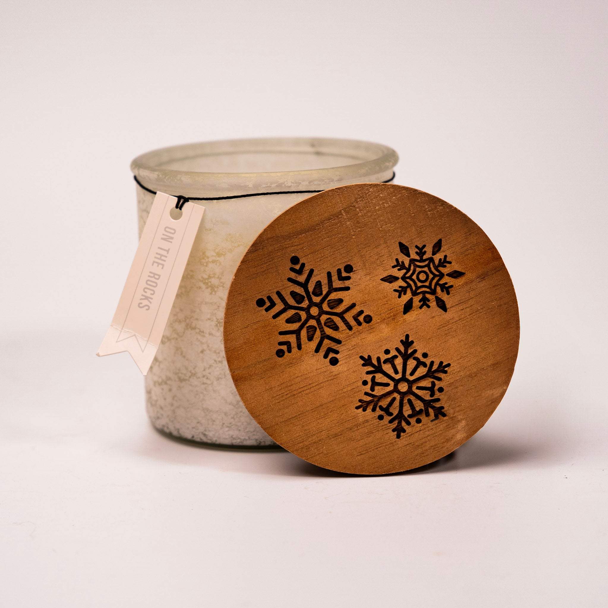 Winter Snowflake River Rock On the Rocks Candle by Montana Gift Corral