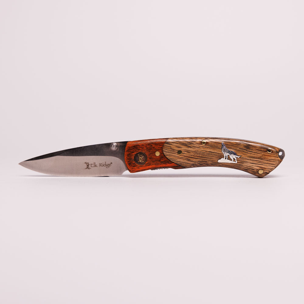 Cherry and Burl Pocket Clip Knife by Buffalo Knives (7 Styles) - Wolf