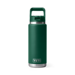 Green YETI water bottle with a silver base on a white background
