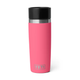 Pink YETI mug with black lid on a white background