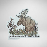 Moose in Flowers Sticker that reads Yellowstone National Park
