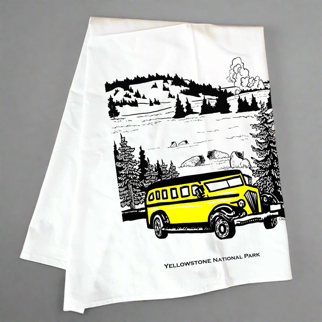 Yellowstone Bus Dish Towel by Corvidae drawings and designs – Montana ...