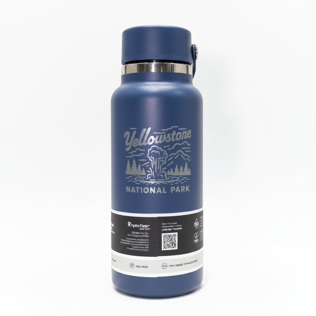 Yellowstone National Park Engraved 32 oz Harbor Blue Wide Mouth Tumbler with Flex Straw Cap by Hydro Flask