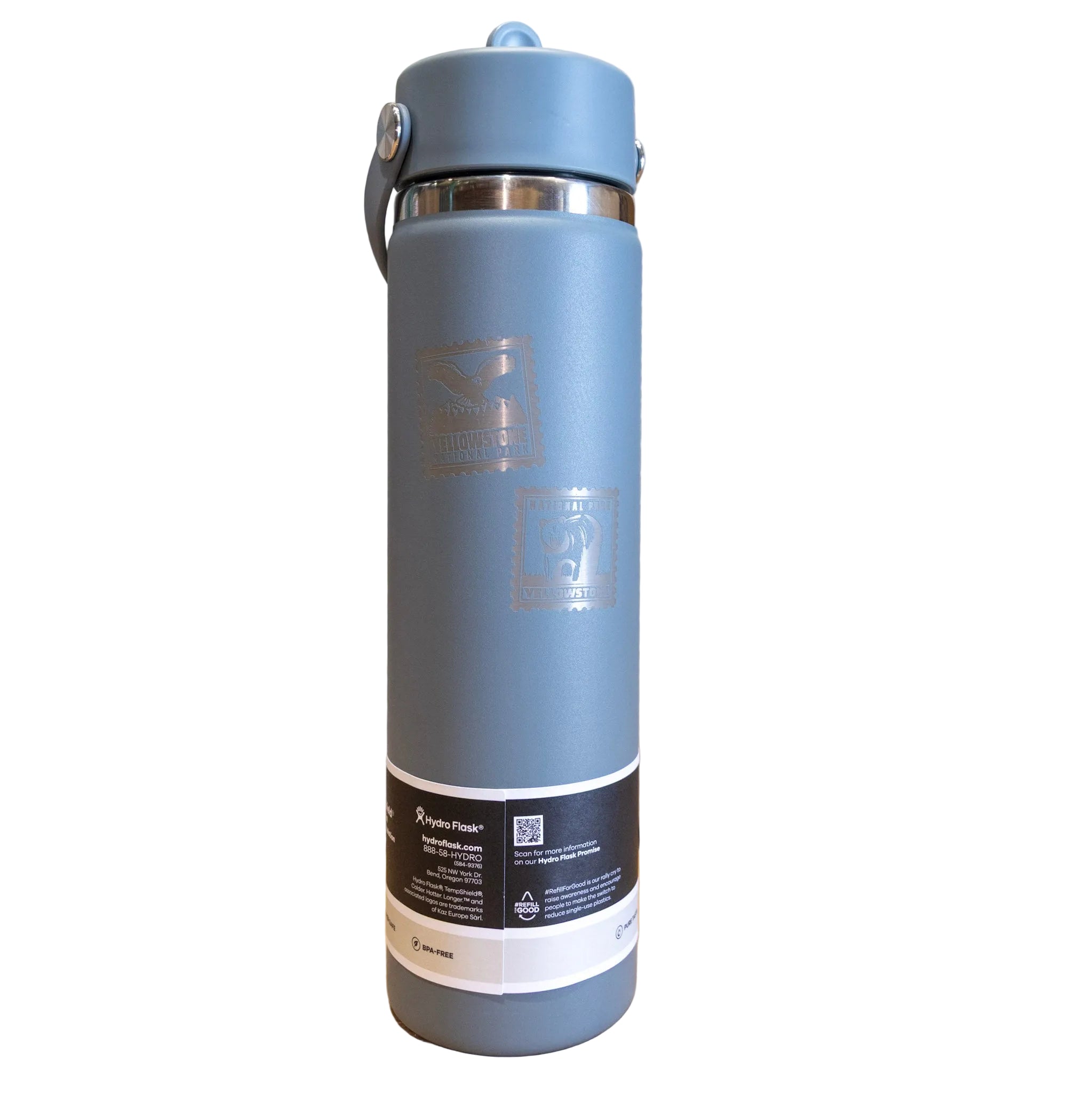 Yellowstone National Park Stamp 24 oz Shale Gray Wide Mouth Tumbler with Flex Straw Cap by Hydro Flask