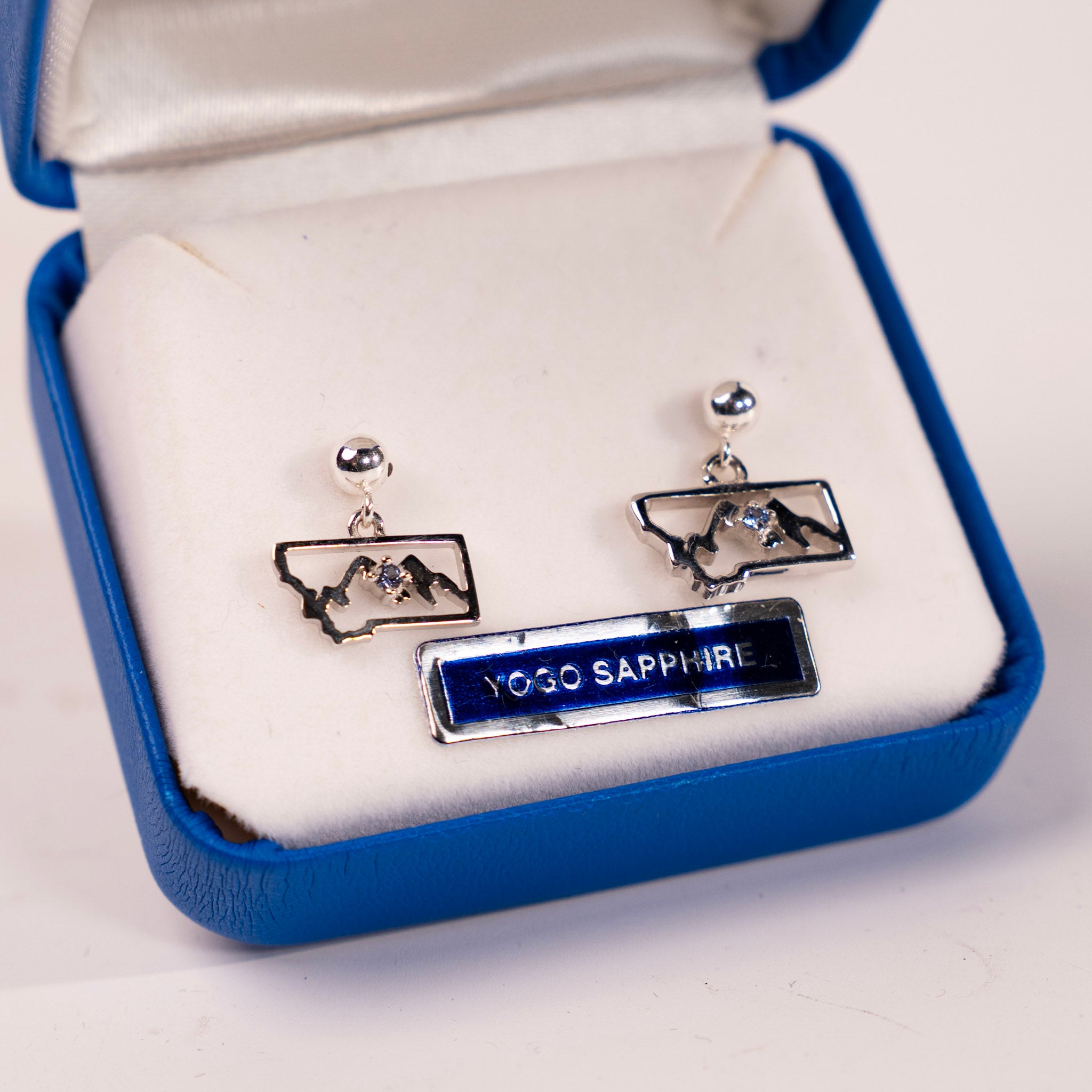 Yogo Sapphire Montana State Post Earrings by Mac's Gems