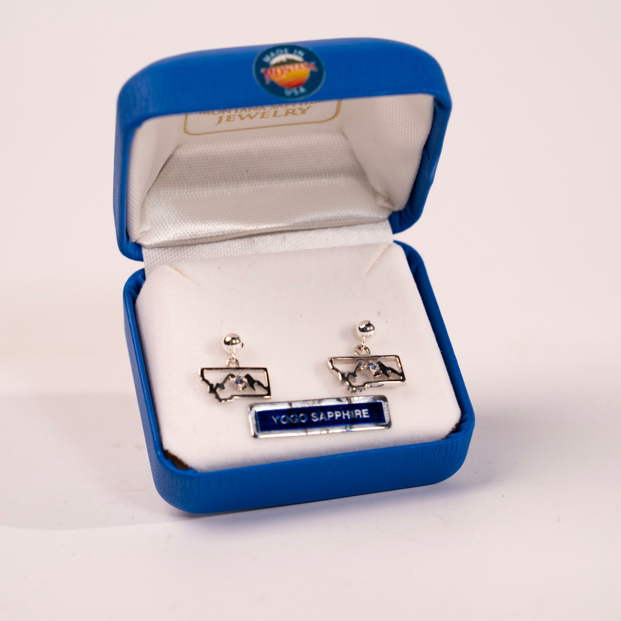 Yogo Sapphire Montana State Post Earrings by Mac's Gems
