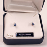 Yogo Sapphire Pear 14K White Gold Earrings - close up