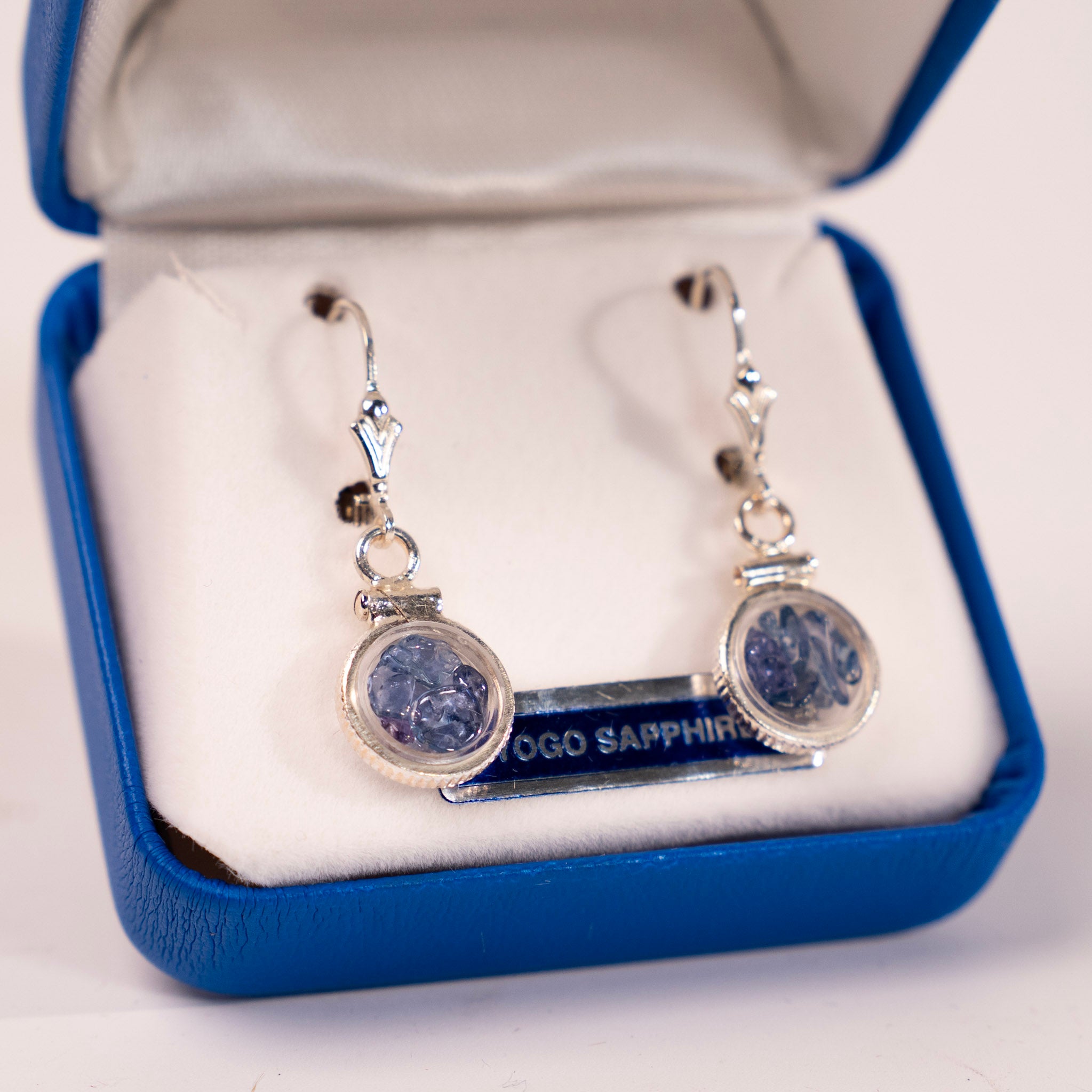 Yogo Sapphire Rough Locket Earrings by Mac's Gems