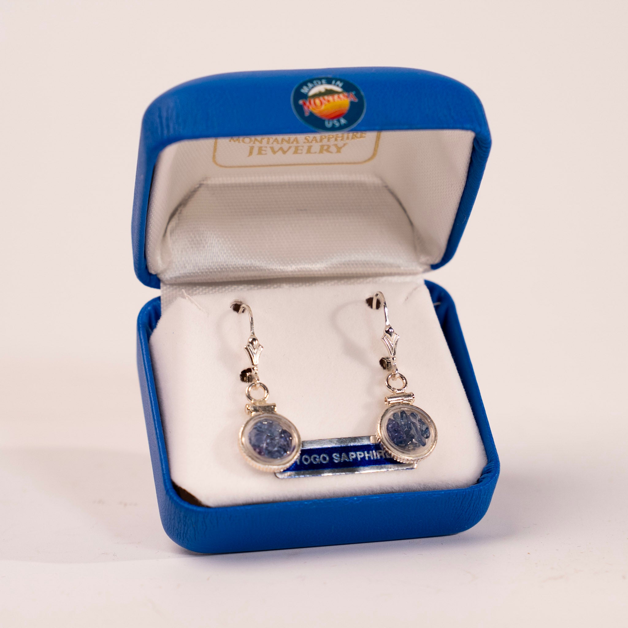 Yogo Sapphire Rough Locket Earrings by Mac's Gems