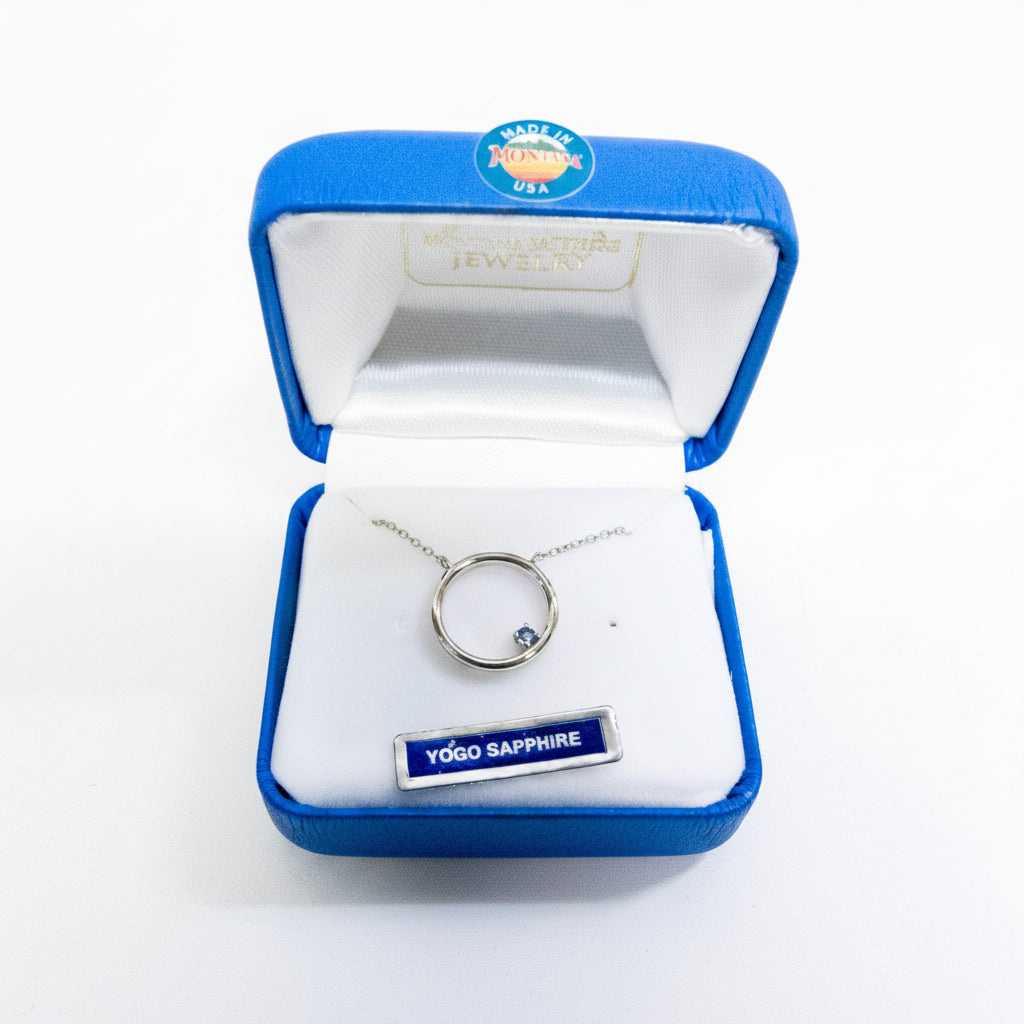 Yogo Sapphire Sterling Silver Circle Pendant by Mac's Gems