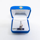 Yogo Sapphire Wrap Flame 14K White and Rose Gold Pendant by Mac's Gems