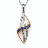 Yogo Sapphire Wrap Flame 14K White and Rose Gold Pendant by Mac's Gems