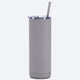 Gray insulated tumbler with a straw on a white background