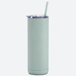 Mint green tumbler with a straw on a white background