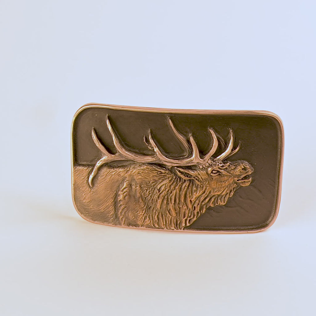 Bull Elk Bust Bronze Belt Buckle by Waterhorse Bronze