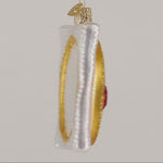 Decorative Christmas ornament with embroidery hoop, scissors, and embroidered Christmas tree.