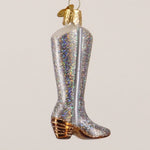 Glittered Western Boot Ornament on White Background