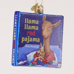 Book ornament titled 'Llama Llama Red Pajama' with a llama illustration on a blue background.