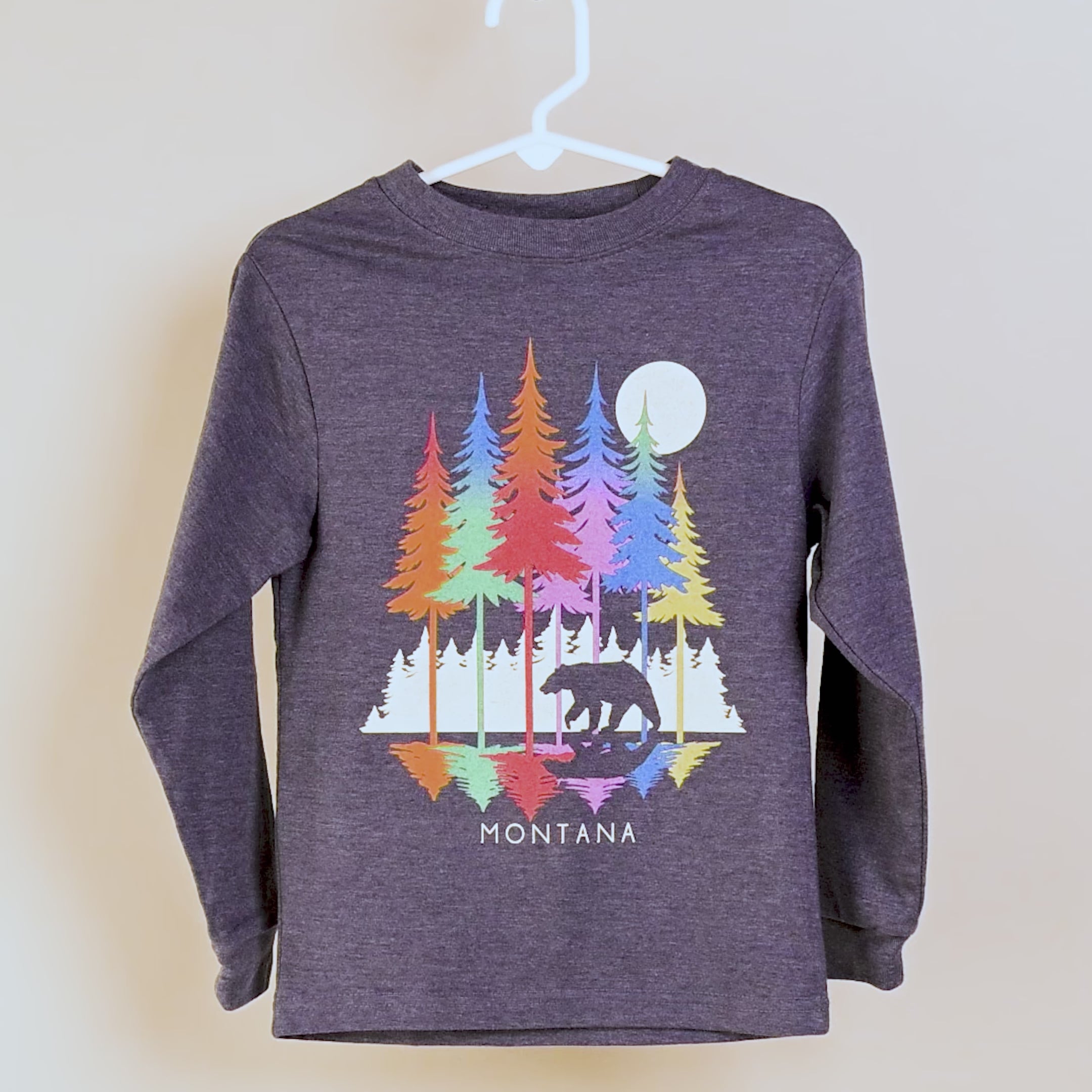 Navy Heather Wooden Reflections Black Bear Montana Youth Shirt