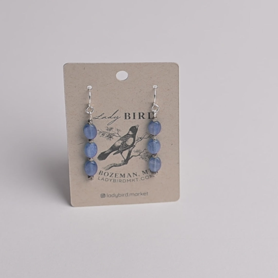 Vibrant Blue Kayanite Gemstone Silver Dangle Earrings