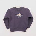 blue sweatshirt with a logo on a white background