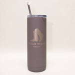 Gray tumbler with 'Wild West Montana' logo on a white background