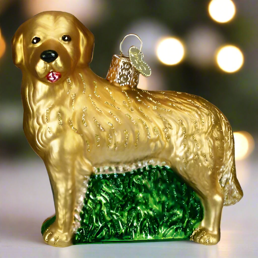 Sitting Golden Retriever Glass Ornament