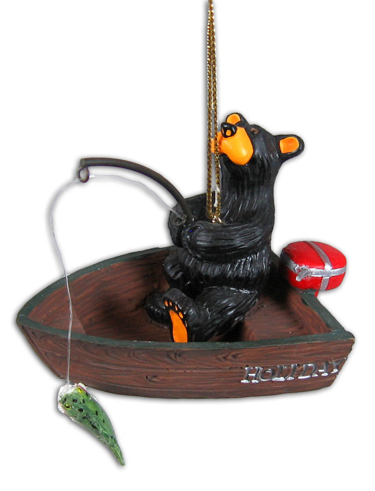 Bear Fishing Boat Bearfoots Ornament by Jeff Fleming