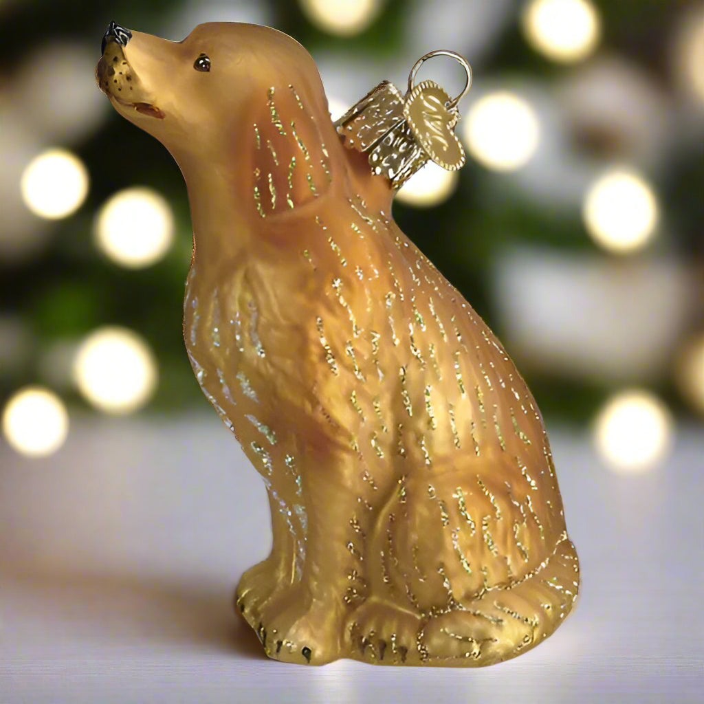 Sitting Golden Retriever Glass Ornament