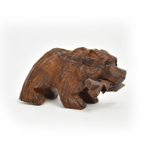 Micro Grizzly Bear with Fish Ironwood Figurine by EarthView Inc.