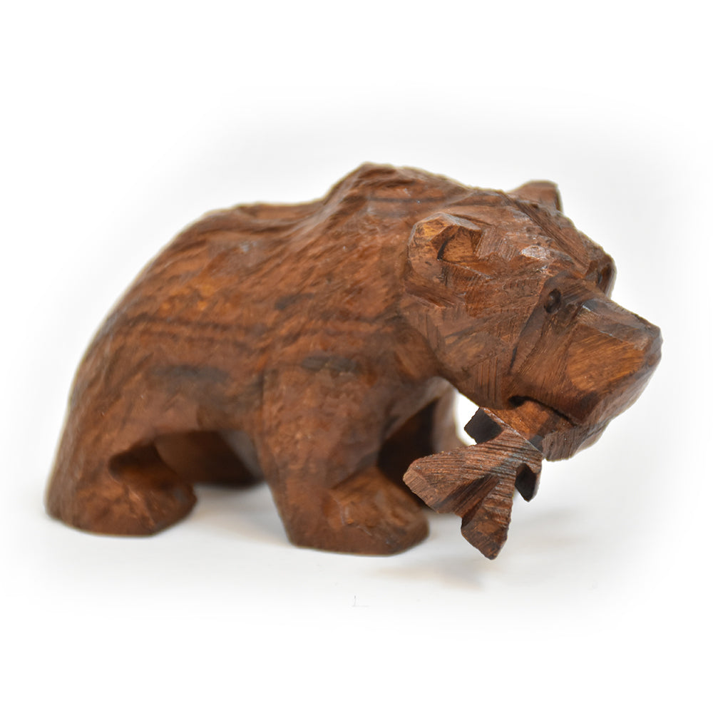 Mini Grizzly Bear with Fish Ironwood Figurine by EarthView, Inc.