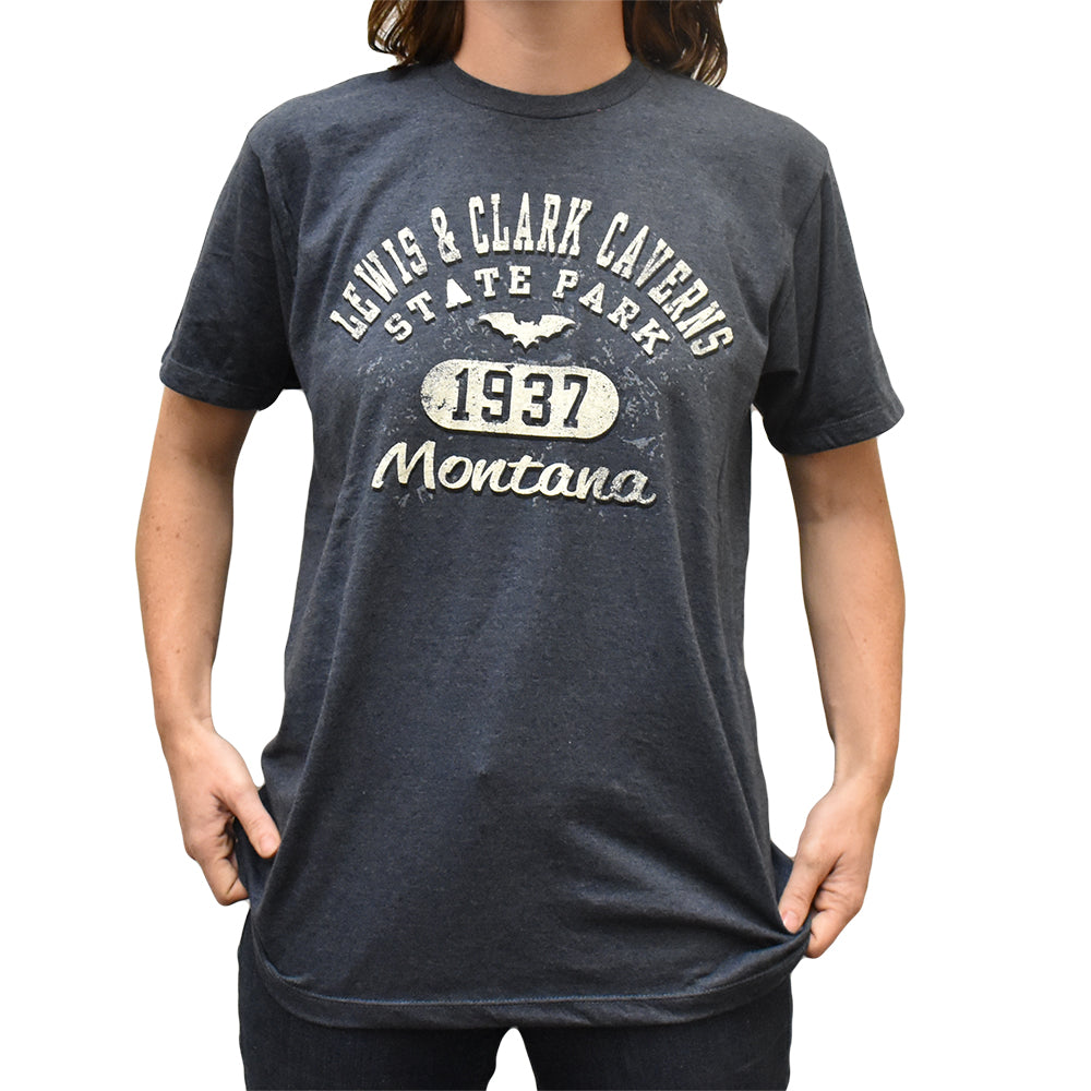 Lewis and Clark Caverns State Park Grunge Bat T-Shirt at Montana Gift Corral by Prairie Mountain