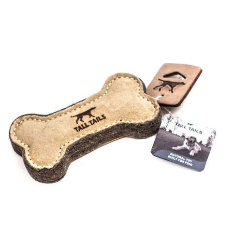 6" Natural Leather & Wool Bone Toy by Tall Tails