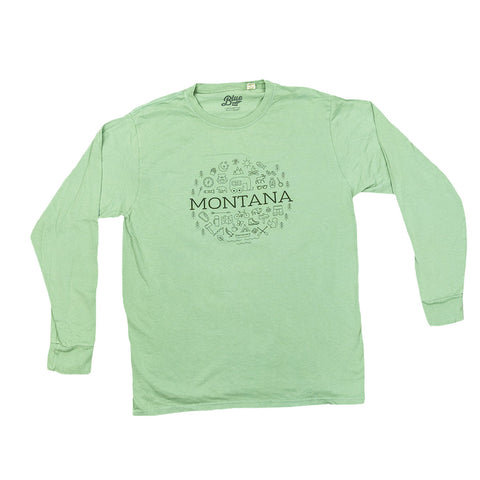 The Agave Pieced Out Camping Montana Long Sleeve Shirt by Lakeshirts lets you show everyone that Montana is at your center!