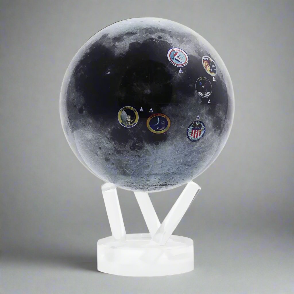 Celebrate the 50th Anniversary of the Apollo moon landing missions with the Apollo Moon MOVA Globe! This celebrates the Apollo 11's blastoff on July 16 through the mission’s conclusion when the astronauts safely splashed down back on Earth on July 24, along with celebrating the major feats accomplished by the other Apollo missions.