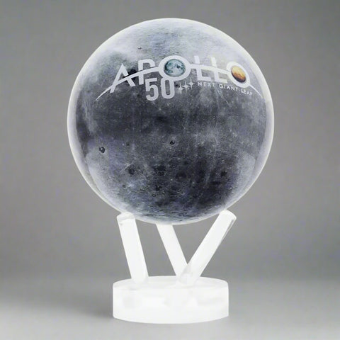 Celebrate the 50th Anniversary of the Apollo moon landing missions with the Apollo Moon MOVA Globe! This celebrates the Apollo 11's blastoff on July 16 through the mission’s conclusion when the astronauts safely splashed down back on Earth on July 24, along with celebrating the major feats accomplished by the other Apollo missions.