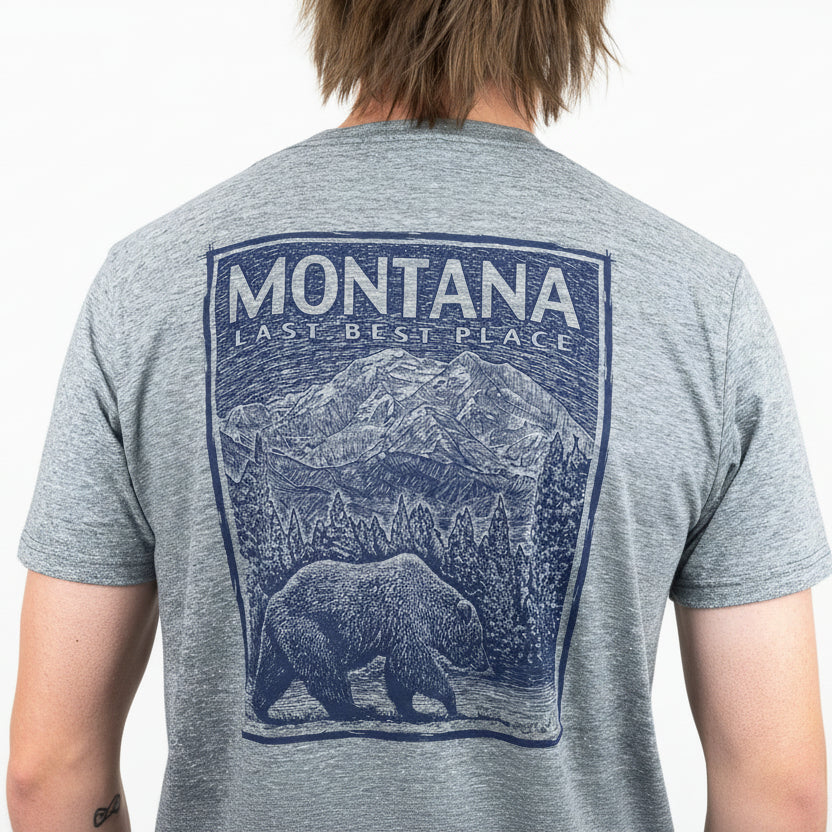 Graphite Blueprint Mountain Grizzly Montana T-Shirt - back