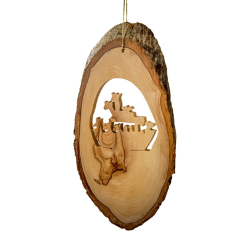  The Tree Bark Slice with Noah's Ark Ornament by EarthWood is a great ornament for keeping up year round for when you could use the message of God during tough times.