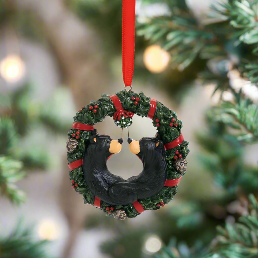Bearfoots Bears Christmas Kisses Christmas Ornament by Jeff Fleming from Big Sky Carvers at Montana Gift Corral