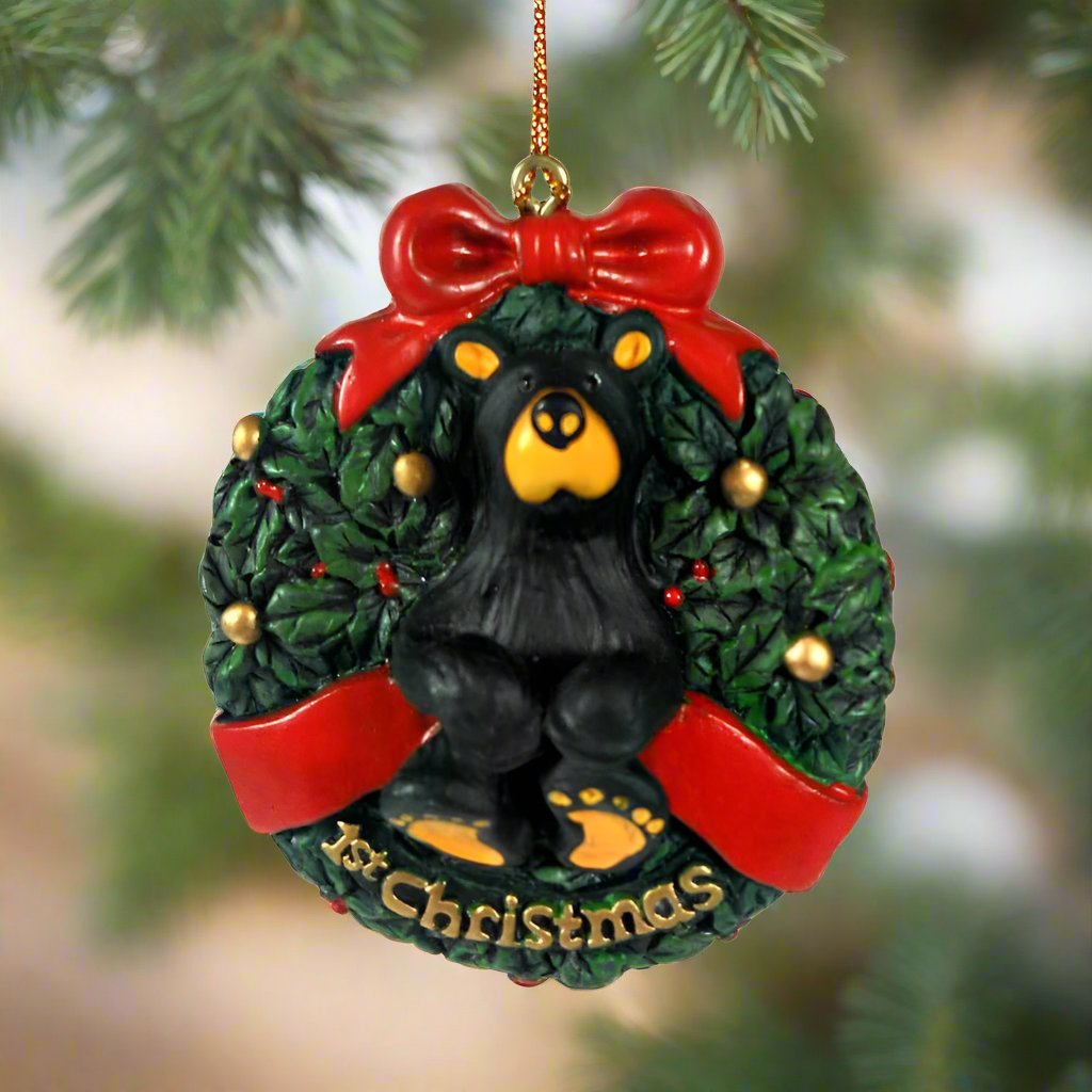Bearfoots First Christmas Bear Ornament by Big Sky Carvers