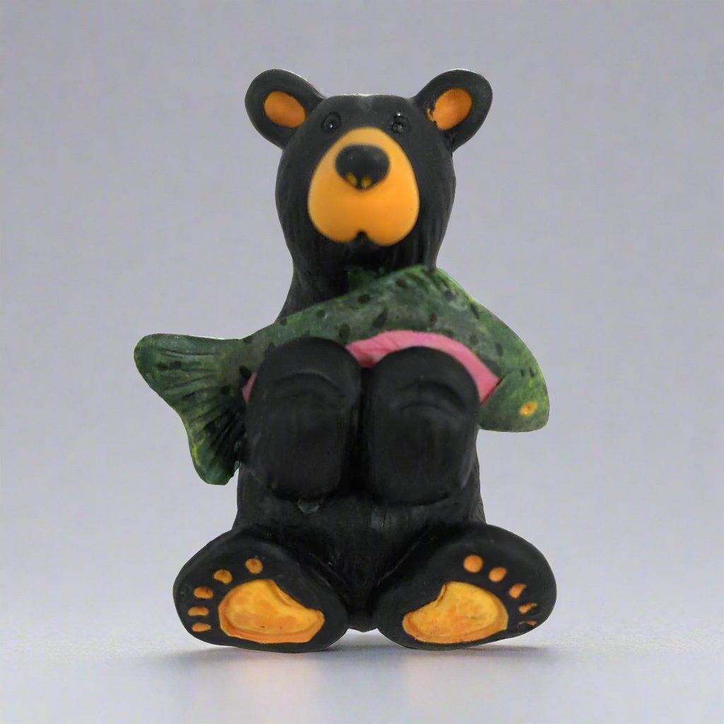 Bearfoots Tiny Cub with Fish Mini Figurine by Big Sky Carvers