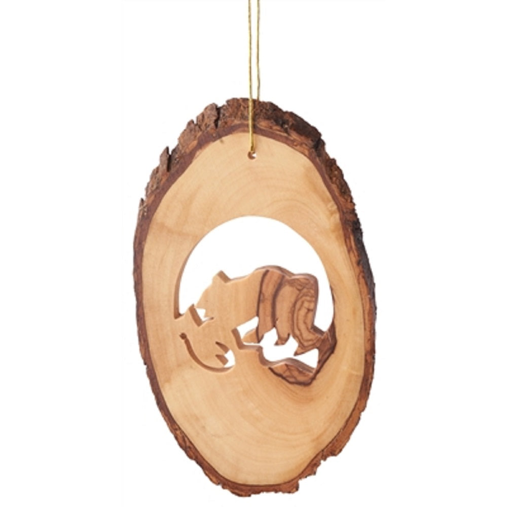The Bear with Fish Ornament by Earthwood calls back to the origins of where the ornament was made from: nature.