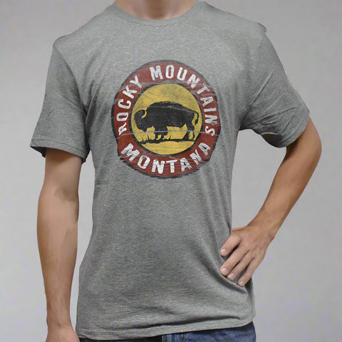 Rocky Mountains Ground War Buffalo Montana T-Shirt by Lakeshirts and Blue 84