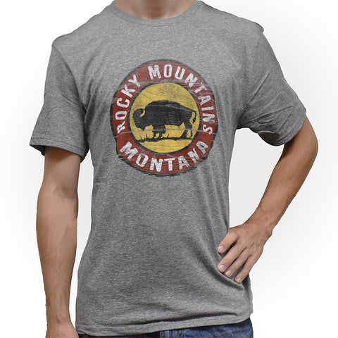 Rocky Mountains Ground War Buffalo Montana T-Shirt by Lakeshirts and Blue 84
