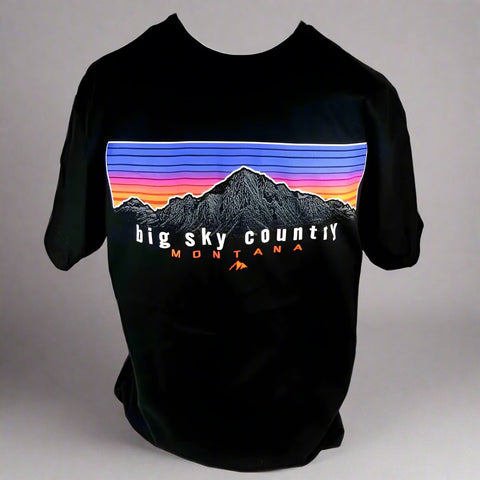 Black Horizontal Stripe Mountain Montana T-Shirt