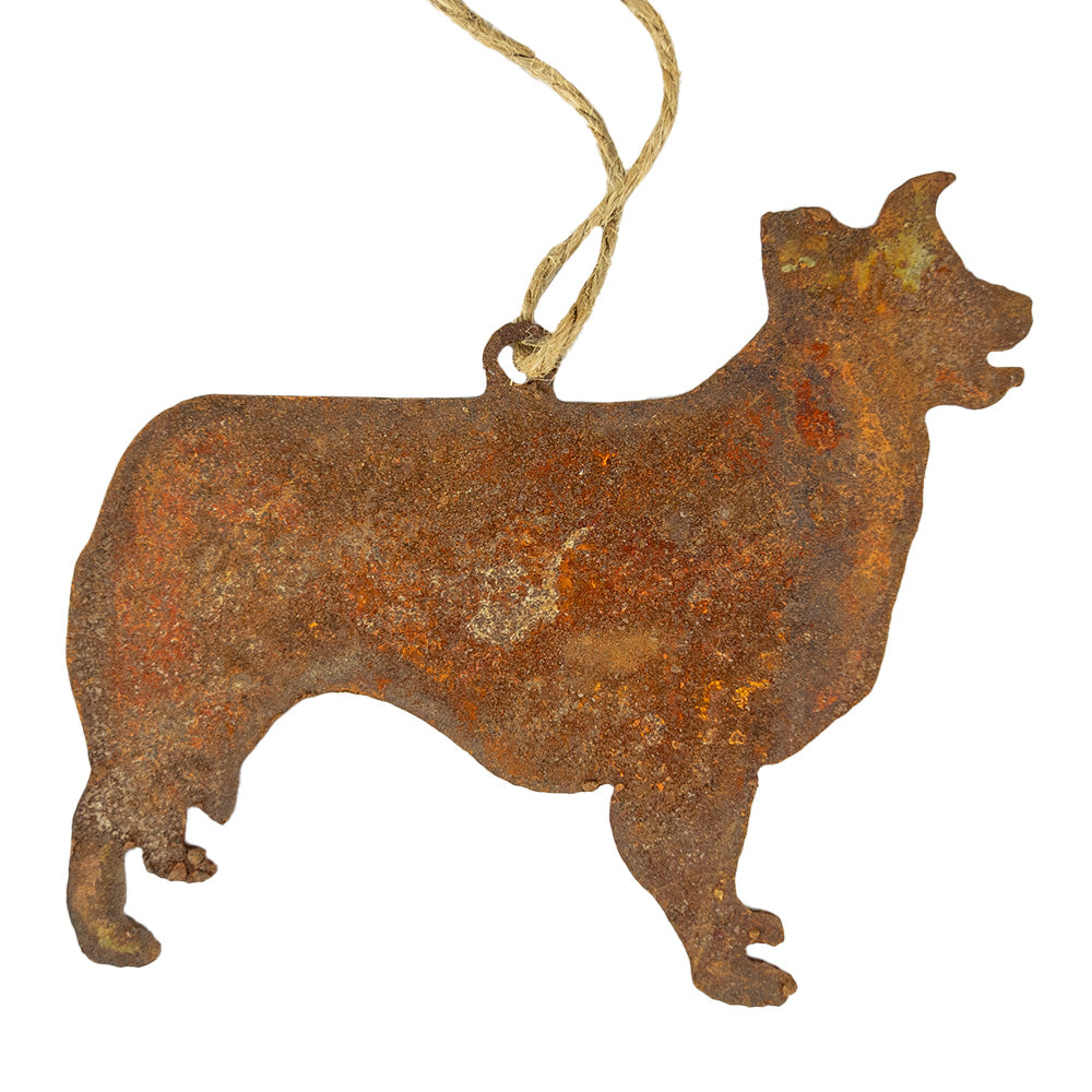  The Metal Dog Ornament by Recherche Furnishings are durable enough to be an indoor or outdoor decoration.