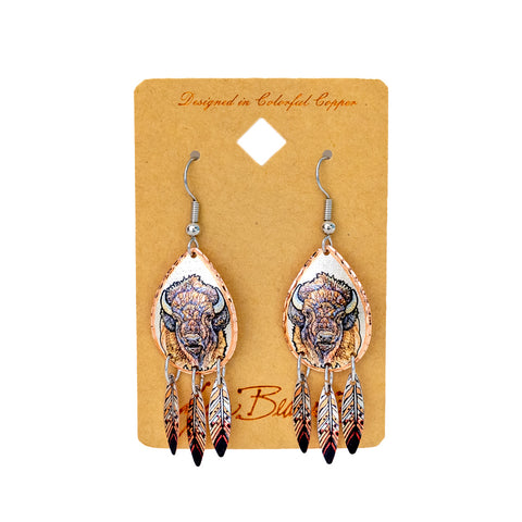 Buffalo Front Feather Earrings by Lynn Bean