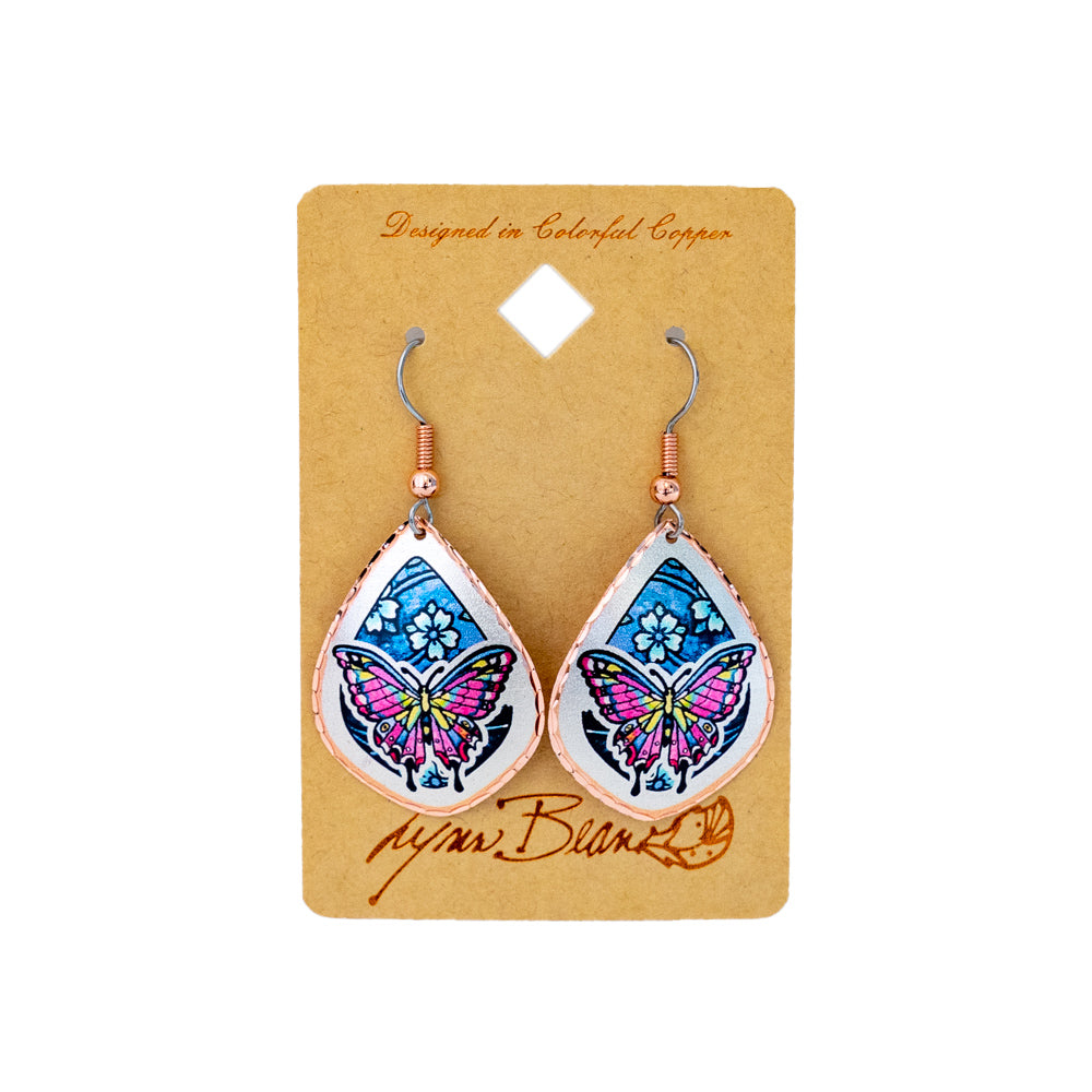 Butterfly Blue Background Earrings by Lynn Bean