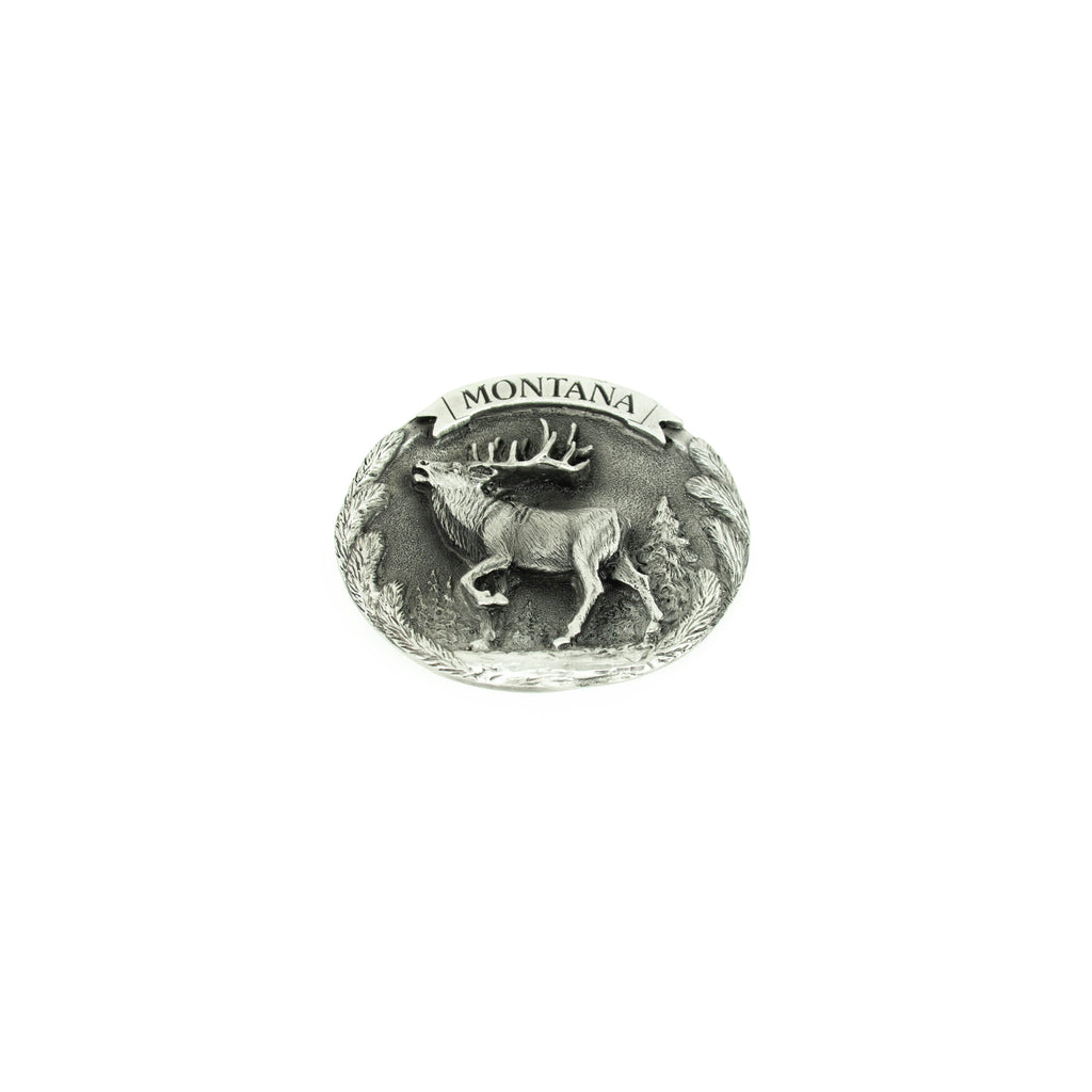 Montana Bugling Elk Pewter Belt Buckle by Colorado Silver Star