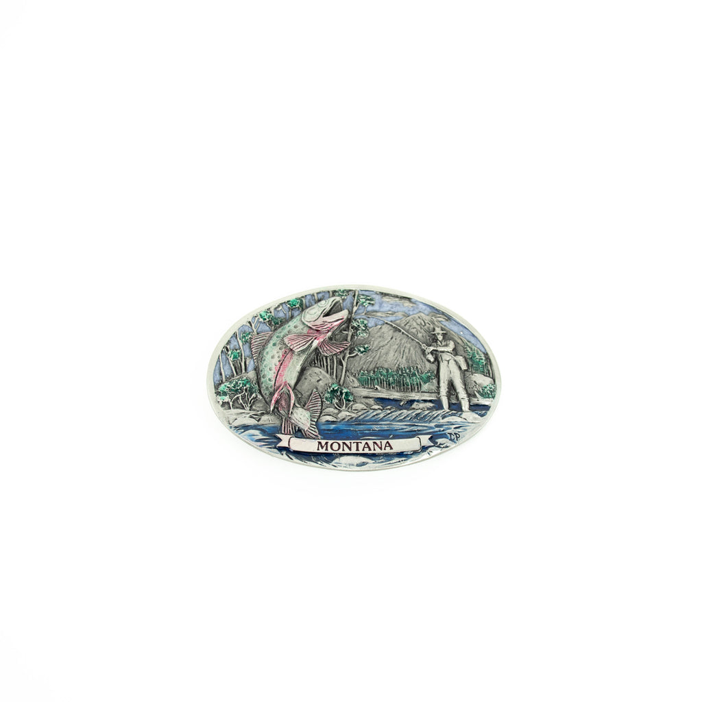 Montana Fisherman Painted Belt Buckle by Colorado Silver Star